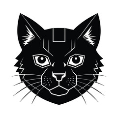 Bold black cat head vector illustration featuring sharp angles and unique geometric design