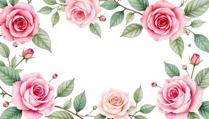 Fototapeta premium Delicate watercolor roses & leaves, repeating floral pattern , watercolor, botanical