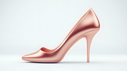 Pink rose gold high heel shoe isolated on white background, elegant and luxurious footwear with a metallic blush finish, perfect blend of femininity and sophistication