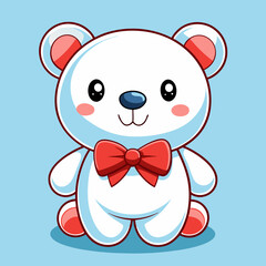 Adorable White Teddy Bear with Red Bow Cartoon Illustration