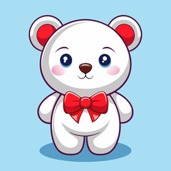 Adorable White Teddy Bear with Red Bow Cartoon Illustration