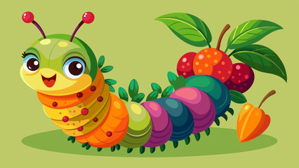 Adorable Cartoon Caterpillar Made of Colorful Fruits