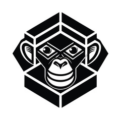 Modern black and white geometric monkey head design suitable for logos and branding concepts