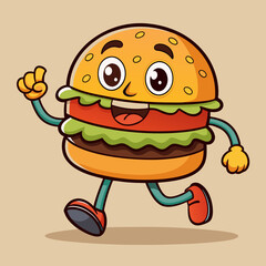 Happy Running Burger Character Illustration