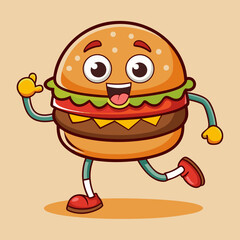 Happy Cartoon Hamburger Character Walking