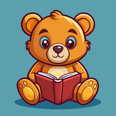Adorable Teddy Bear Sitting and Reading a Book