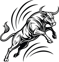 silhouette, bull, animal, vector, attack, aggressive, angry, horn, logotype, isolated