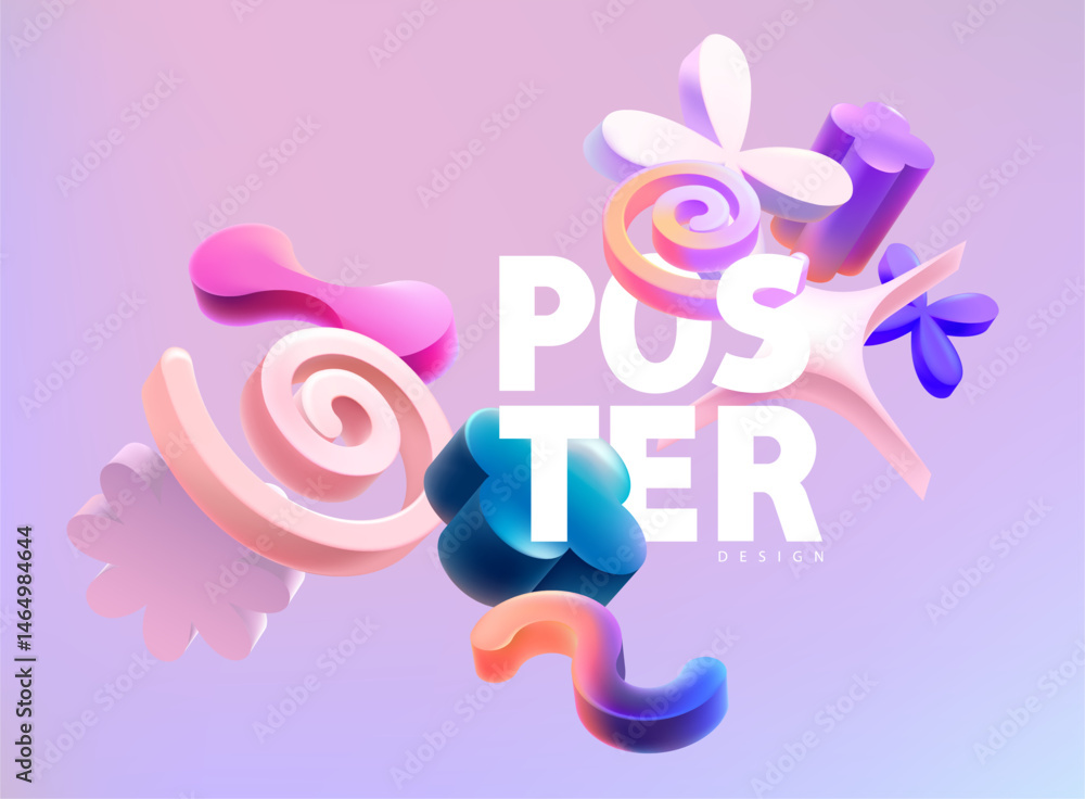 Aufkleber abstract colorful 3d elements of various unusual shapes. complex geometric shape for poster design.