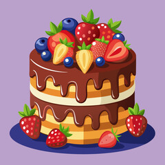 Delicious Chocolate Cake Topped with Fresh Strawberries and Blueberries