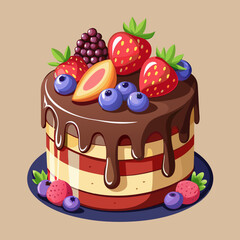Delicious Chocolate Cake Topped with Fresh Berries and Fruit