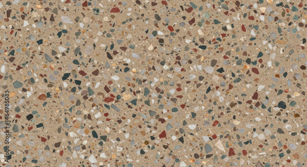 Poster terrazzo texture: a close-up shot of a speckled terrazzo surface, showcasing an elegant blend of var