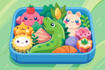 Obraz premium Adorable Kawaii Bento Box with Cute Animal and Vegetable Designs