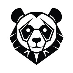 Stylish geometric panda head in black and white vector illustration for branding and design projects