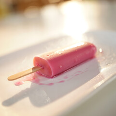 Frosted Elegance: The Alluring Charm of a Pink Popsicle on a Marble Surface