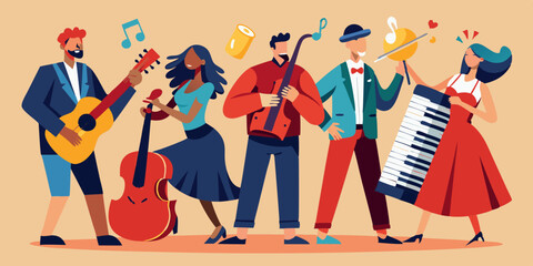 Diverse Musicians Playing Instruments Together in a Band