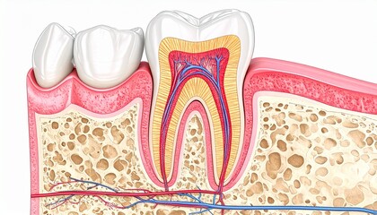 Tooth Anatomy - Detailed Human Tooth Inside or Cross Section - Dental Clinic, Jaw Surgeon, Preventative, Tooth Decay, Caries, Cavities and Root Canal Supportive Image for Dentists and Surgeons