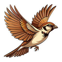 A Detailed Illustration of a Sparrow in Flight