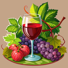 Glass of Red Wine with Grapes and Tomatoes
