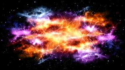 Fototapeta premium filled with explosive clouds of nebula matter in orange, blue, and purple