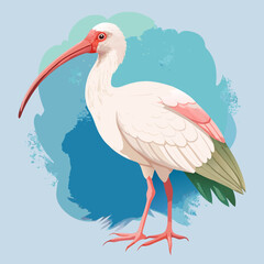 White Ibis Bird Detailed Illustration on Blue Background