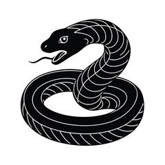 Naklejka premium Black and white illustration of a coiled snake with a detailed silhouette design on a white background