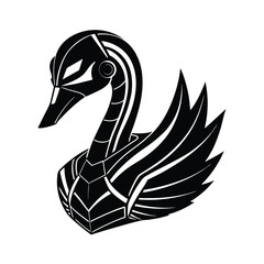 Elegant modern black and white illustration of a robotic swan with striking futuristic design