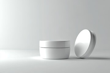 White cosmetic jar, open and closed