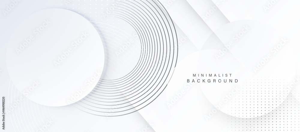 Poster Modern white abstract background with geometric layers and circular lines
