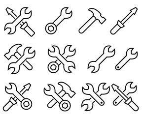 Tool Icon Set Wrench Hammer Screwdriver Vector Collection
