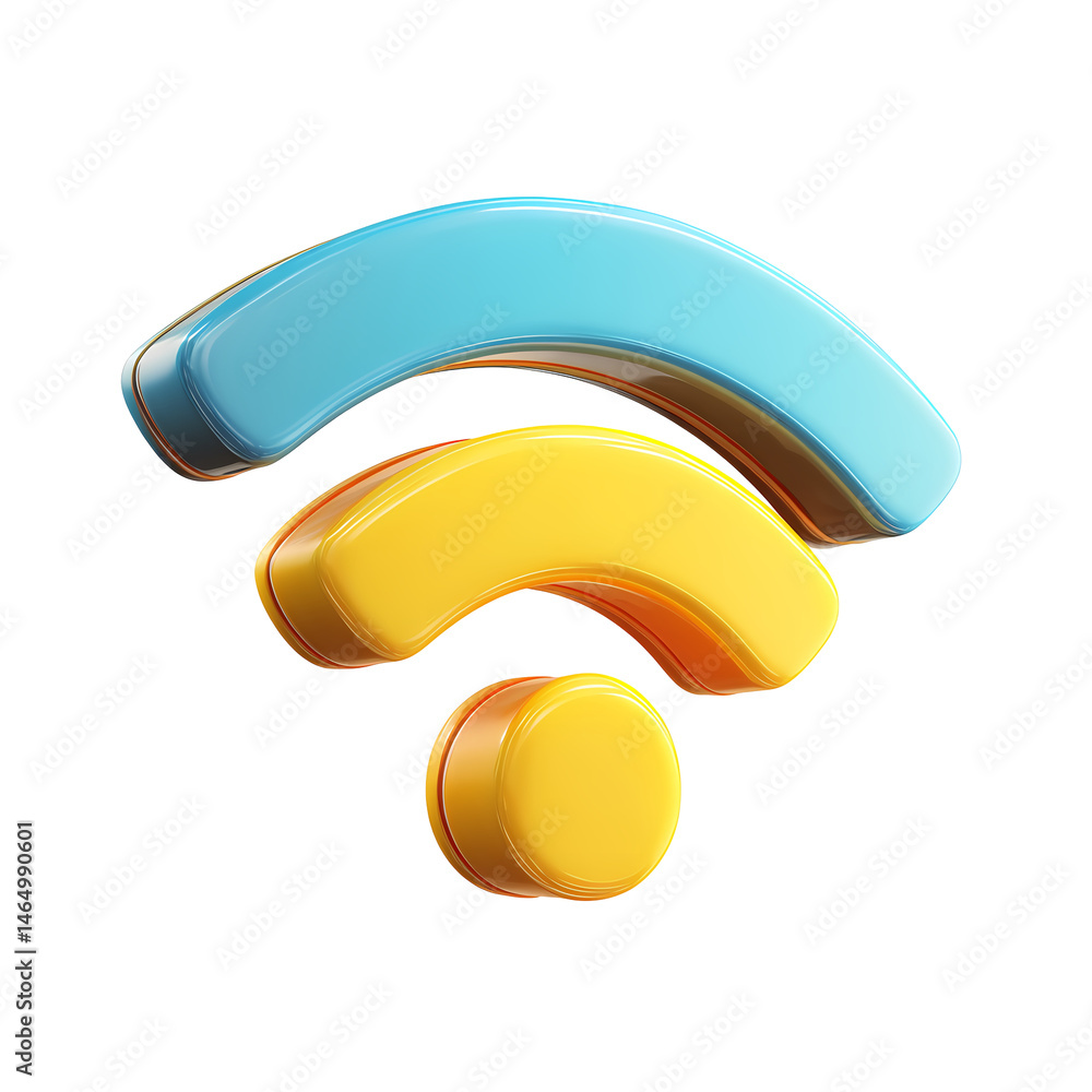 Poster 3d rendered wifi symbol on transparent background colorful and glossy