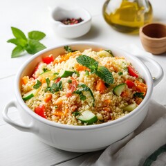 Fresh and Colorful Couscous Salad with Vegetables and Herbs - Perfect for Healthy Meals and Summer Gatherings