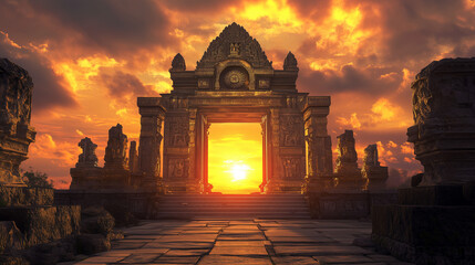 Fototapeta premium 3D illustration of ancient cultural heritage site during sunset 