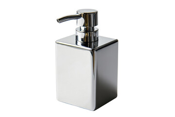 Obraz premium Sleek chrome soap dispenser modern bathroom accessory polished metal elegant design isolated on transparent background