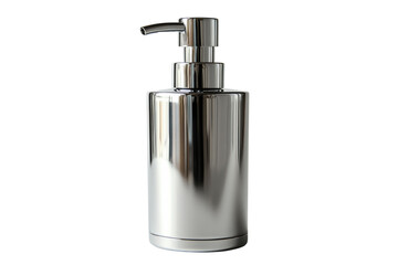 Obraz premium Sleek chrome soap dispenser modern bathroom design elegant cylindrical shape minimalist on transparent background