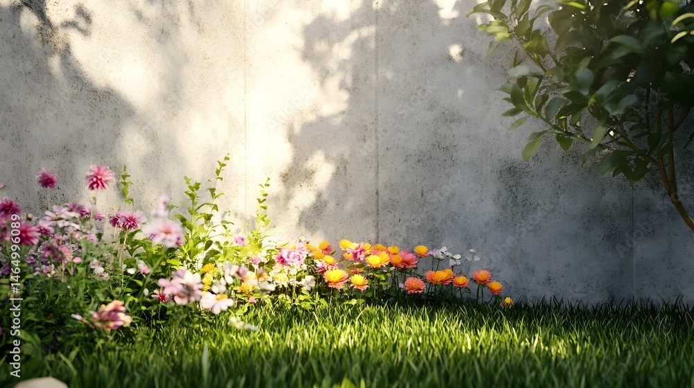 Poster a beautifully curated garden filled with a diverse array of blooming flowers in a range of vibrant h
