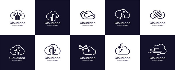 Cloud logo design inspiration. cloud logos icon set, symbol, for terchnology  template vector set.