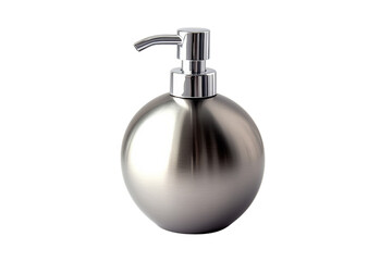 Sleek metallic soap dispenser modern bathroom design brushed steel finish elegant chrome pump on transparent background