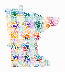 Fototapeta premium Minnesota, shape of the state built of colored cells. Digital style map of Minnesota on a white background. Small size square blocks. Simple vector illustration.