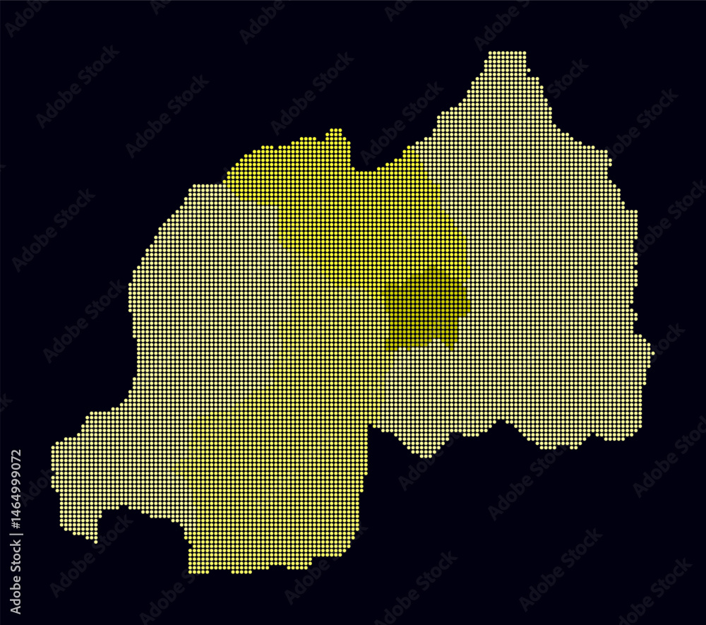Poster rwanda dotted map. digital style map of the country on dark background. rwanda shape with circle dot