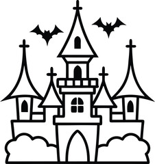 Spooky Gothic Castle Line Art Minimalist Halloween Vector Illustration