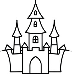 Spooky Gothic Castle Line Art Minimal Halloween Vector Illustration