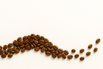 Minimalist Coffee Beans Wave on White Background – Artistic Roasted Bean Flow Design for Cafe Branding, Website Banners, and Food-Themed Advertising Concepts