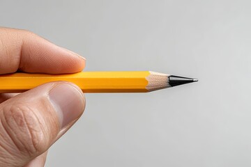 Close-up of a hand holding a yellow pencil