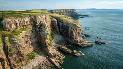 Dramatic coastal cliffs aerial view rugged rock formations ocean nature scene