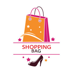 Fashion Shopping Logo Design with Bag and High Heel – Modern Retail Icon Illustration , Fashion and Shopping Logo Design with Modern Style Elements .