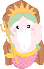 illustration cute mermaid king