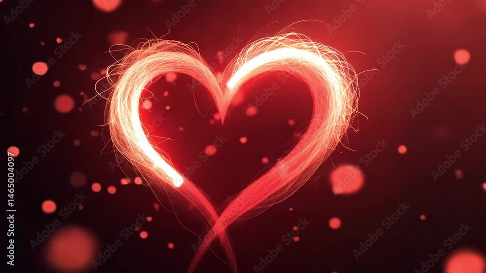 Poster bright red heart shaped light on dark background with soft bokeh effect