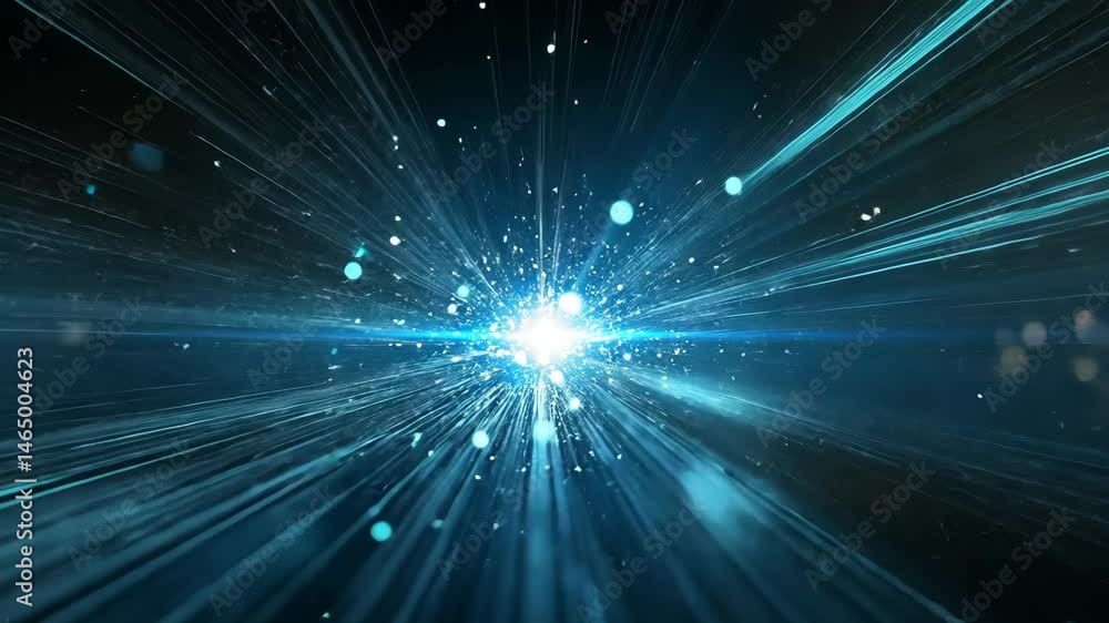 Poster dynamic light rays burst through space, creating vibrant cosmic energy scene filled with motion.