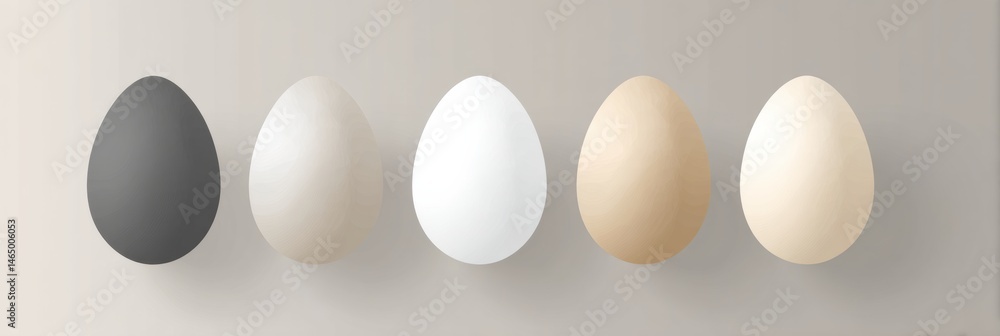 Poster Neutral Gradient Background Featuring Five Egg Silhouettes in Varied Shades Arranged Neatly From Dark to Light Generative AI