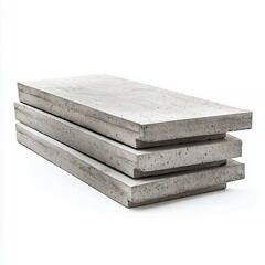 Three Gray Concrete Slabs Stacked on White Background